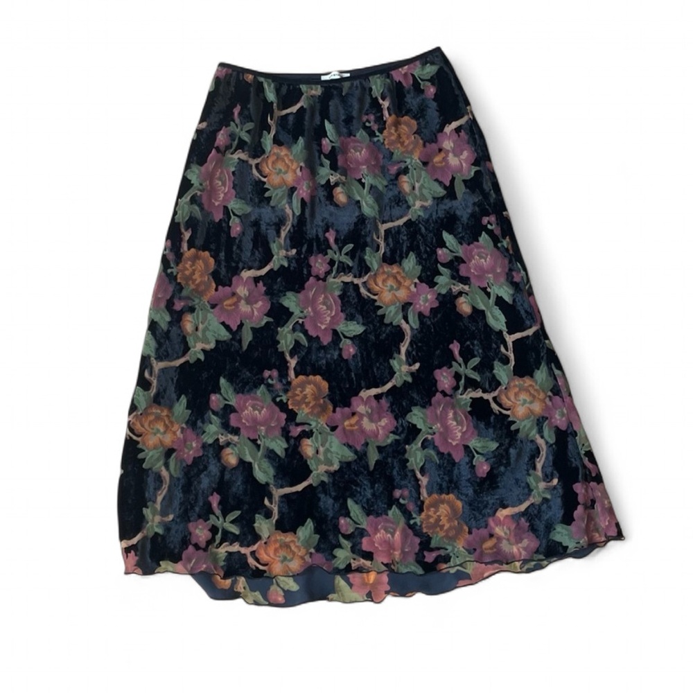 |Max Studio| Floral Velvet Midi Skirt Woman’s Medium Stretch Waist - Picture 1 of 8